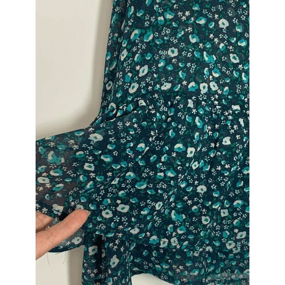 Kirra Women's Sleeveless Ditsy Floral Scoop Neck Sheer Peplum Blue Top Size S - Picture 7 of 8